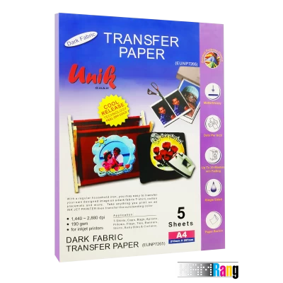 کاغذ سابلیمیشن یونیک 5 برگ 190 گرم سایز A4 برای تیشرت های تیره