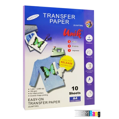 کاغذ سابلیمیشن یونیک 10 برگ 150 گرم سایز A4 برای تیشرت های روشن