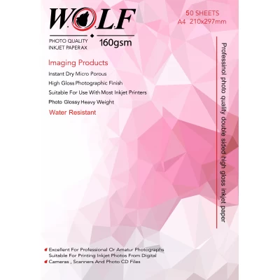 کاغذ فتوگلاسه ولف سایز A4 وزن 160 گرم 50 برگ دو طرفه