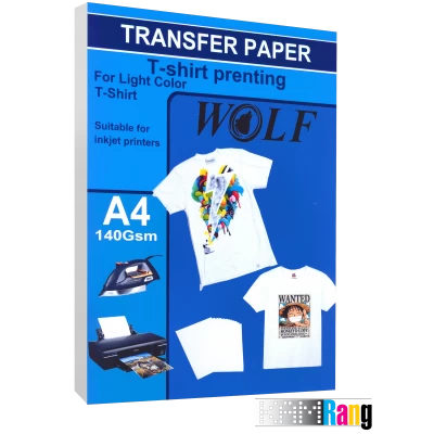کاغذ سابلیمیشن ولف 20 برگ 140 گرم سایز A4 برای تیشرت های روشن