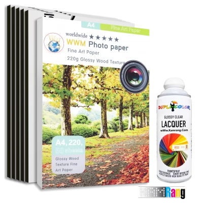 کاغذ گلاسه فاین آرت دبلیو دبلیو سایز A4 وزن 220 گرم 50 برگ طرح چوب